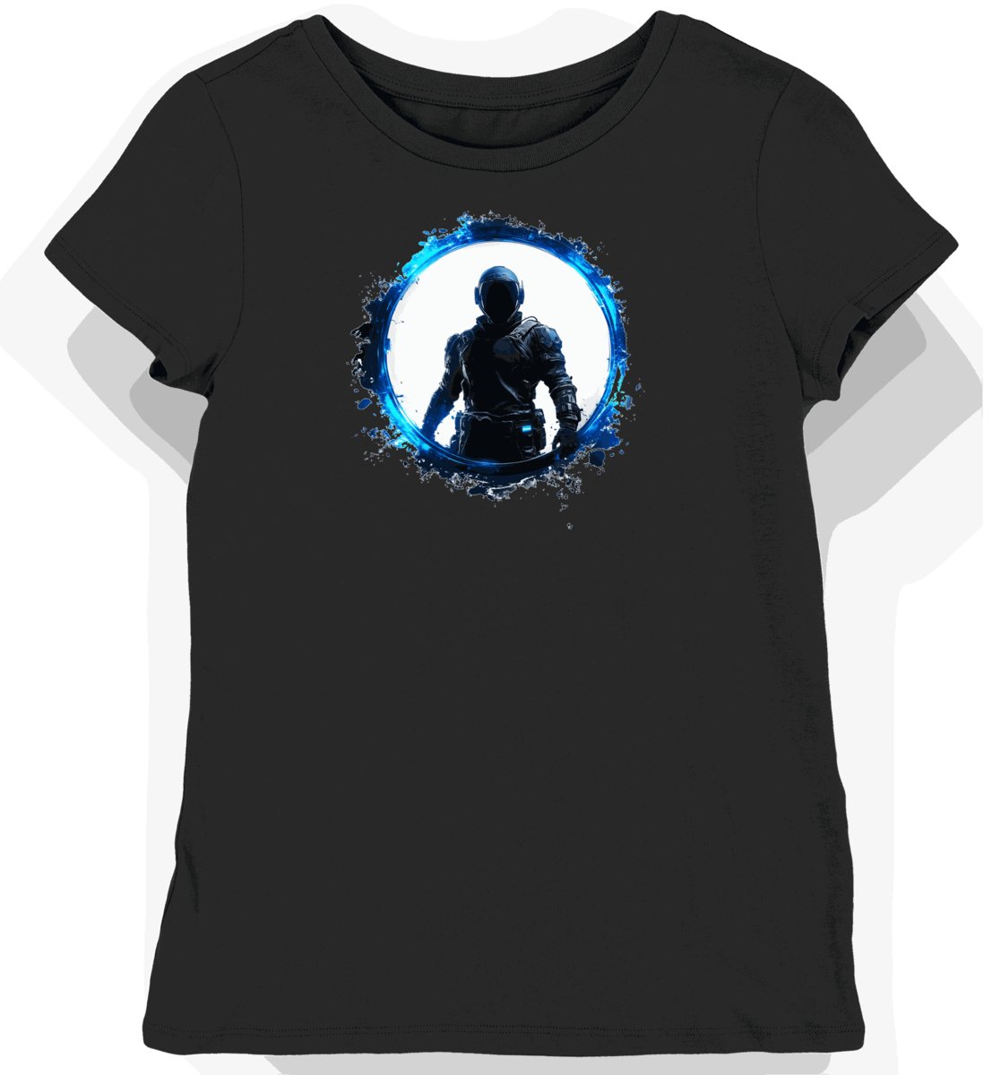 Koszulka damska czarna z motywem niebieskich ramek esportowych XL