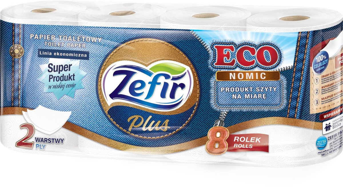 Papier toaletowy ZEFIR Plus Economic 2W 8szt. (120m) BIAŁY