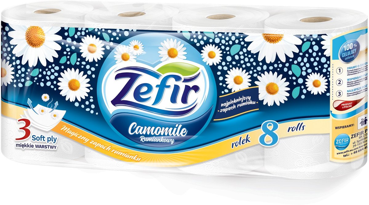 Papier toaletowy ZEFIR Rumianek 3W 8szt. (144m) BIAŁY