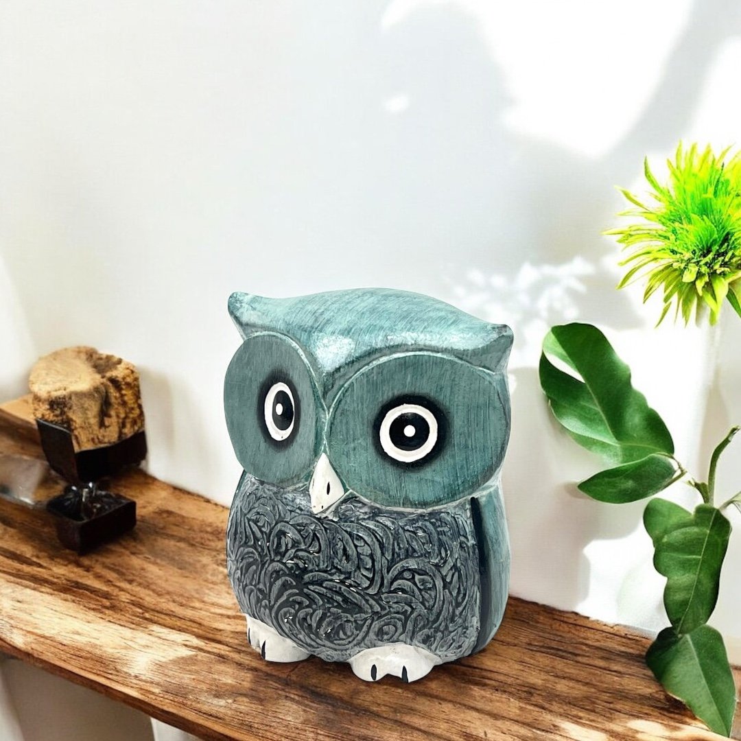 Sowa Drewniana Figurka Dekoracyjna Sówka Ozdoba Wnętrz Idealny Prezent 10cm
