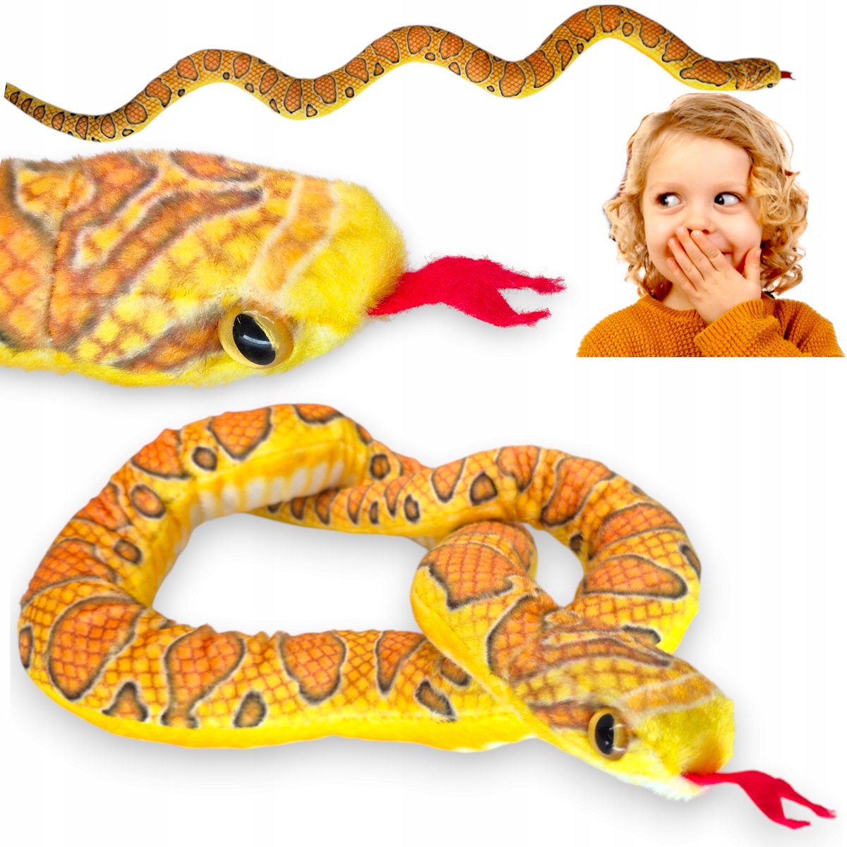 PLUSZOWY WĄŻ ZBOŻOWY DŁUGI Przytulanka maskotka Paluszak JAK ŻYWY - ŻÓŁTY