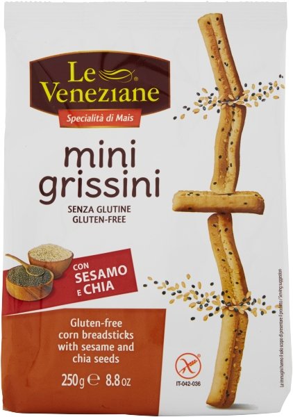 Bezglutenowe Grissini paluszki chlebowe z Sezamem i Chia Le Veneziane 250g