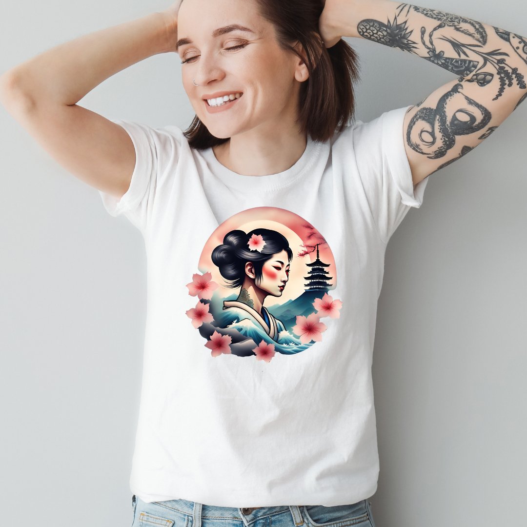 T-Shirt Koszulka biała z nadrukiem japan style gejsza japonia rozmiar XL
