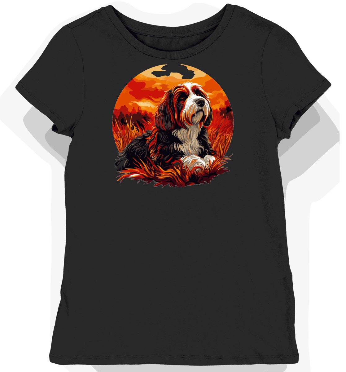 Koszulka damska czarna z nadrukiem psa Bearded Collie L