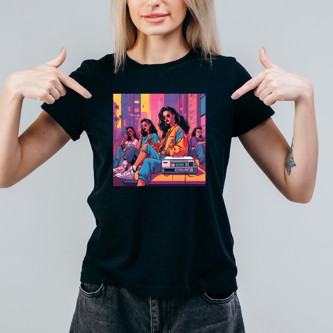 T-Shirt Koszulka czarna z nadrukiem kobiety lata 90 vintage rozmiar XL girls