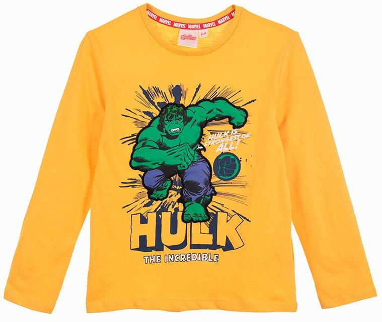 Bluzka dla chłopców, Avengers, Hulk, kolor żółty, bawełna, długi rękaw, rozmiar 104 cm