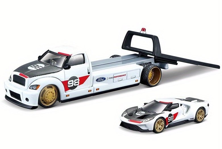 MAISTO 2021 FORD GT + LAWETA HERITAGE EDITION BIAŁY 1:64