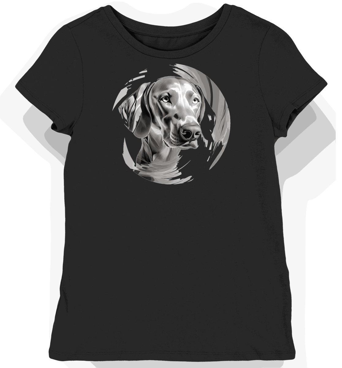 Koszulka damska czarna z nadrukiem spojrzenia Weimaranera XL