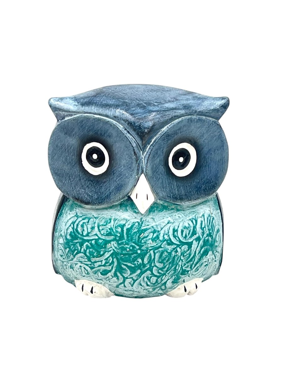 Sowa Drewniana Figurka Dekoracyjna Sówka Ozdoba Wnętrz Idealny Prezent 10cm