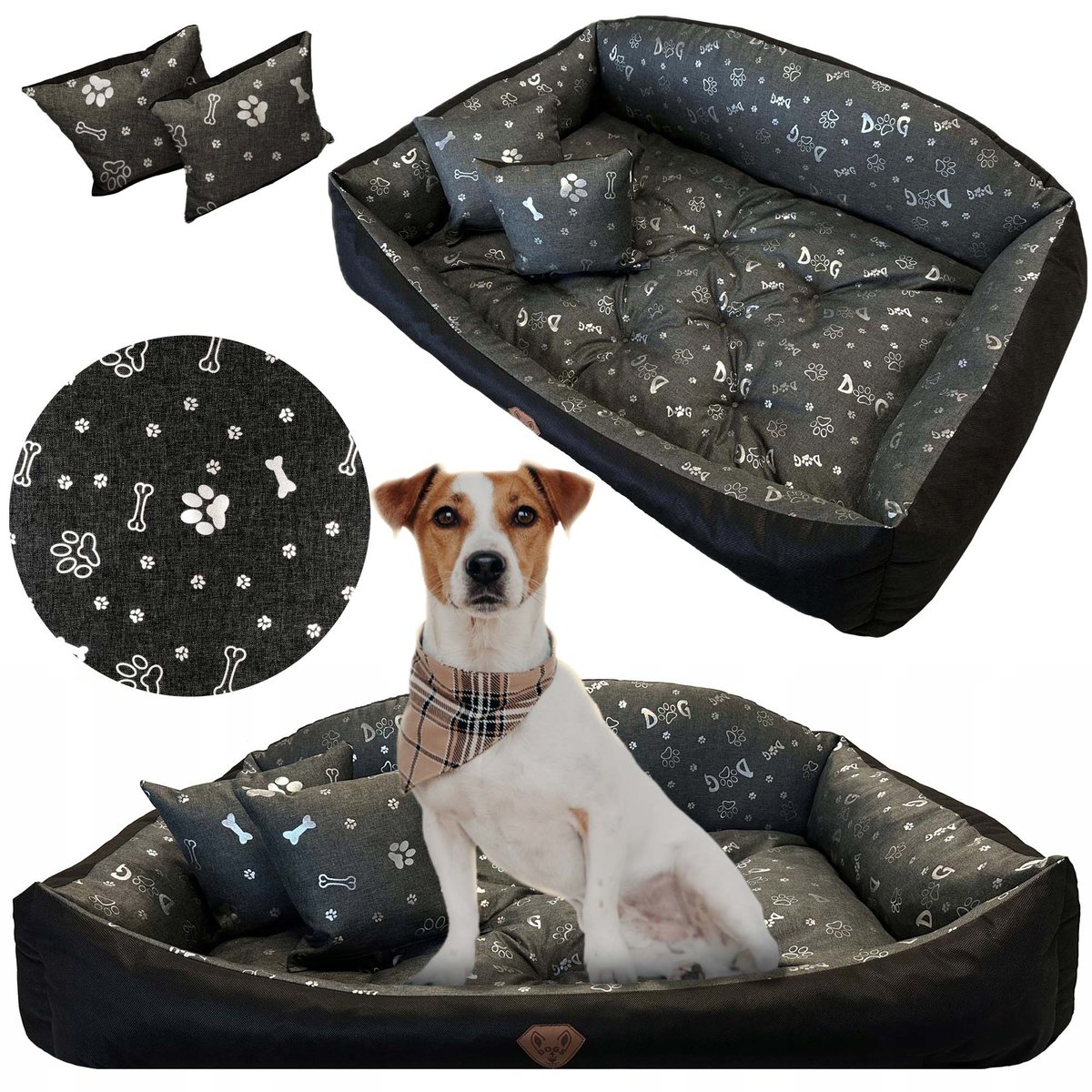 Legowisko Dla Psa Kanapa Posłanie Muszla 115X95 Cm Wodoodporne Poduszki Pikowane Kość Srebrna