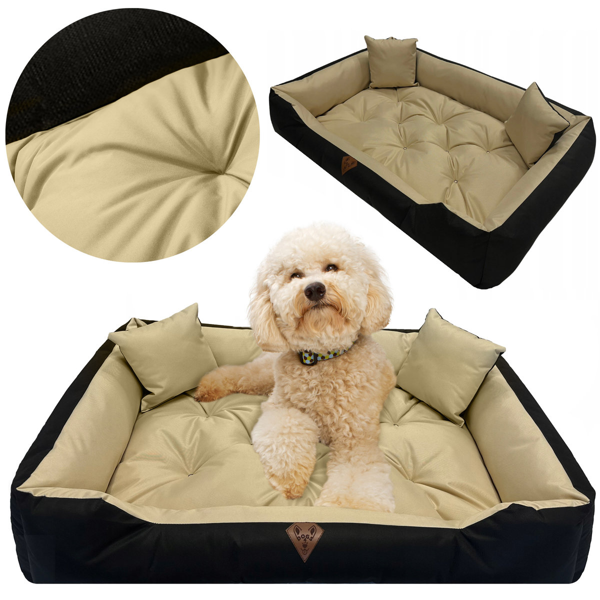 Legowisko Dla Psa Kanapa Posłanie 75X65 Cm Wodoodporne Poduszki Pikowane Beżowe