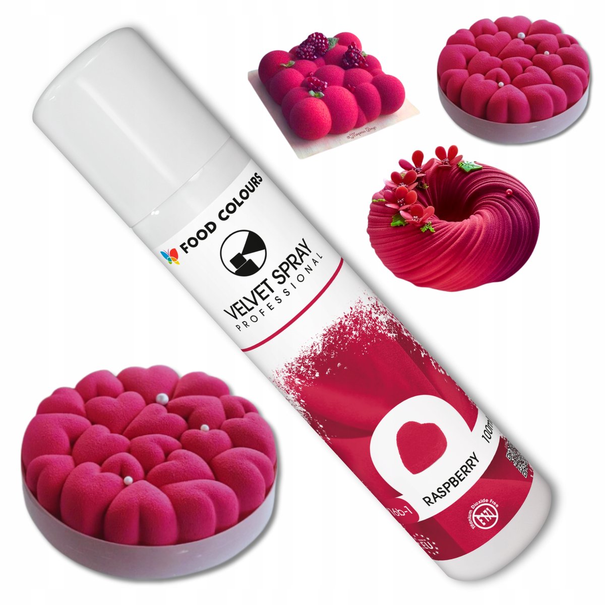 Barwnik spożywczy zamsz w sprayu różowy malina jadalny ozdoby velvet 100ml