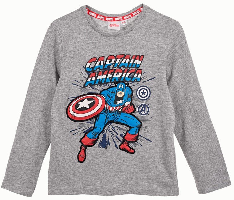 Bluzka dla chłopca, Marvel, Avengers, Kapitan Ameryka, kolor szary, bawełna, wiskoza, długi rękaw, rozmiar 140 cm