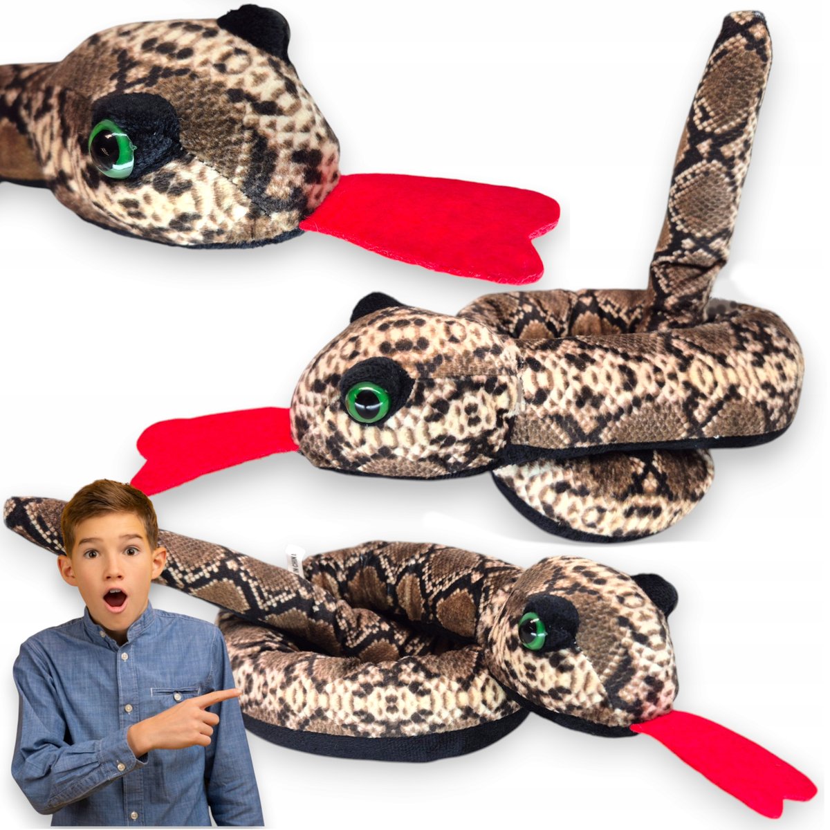 PLUSZOWY WĄŻ ANAKONDA DŁUGI Przytulanka maskotka Paluszak JAK ŻYWY