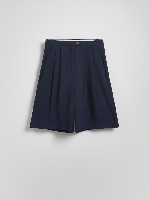 Reserved - Szorty bermudy z zakładkami - granatowy