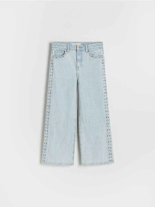 Reserved - Jeansy wide leg z jetami - niebieski