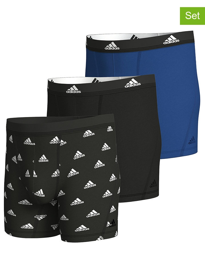 adidas Bokserki (3 pary) w kolorze czarno-niebieskim