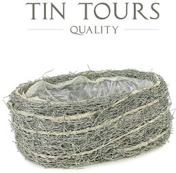 Tin Tours OWALNA ZIELONA OSŁONKA KOSZ Z TRAWY RATTANOWEJ 35x22x14 cm