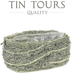 Tin Tours OWALNA ZIELONA OSŁONKA KOSZ Z TRAWY RATTANOWEJ 23x12x10 cm