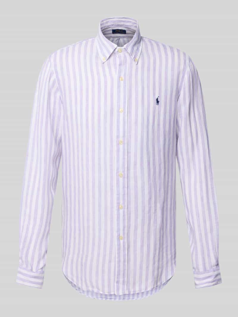 Koszula lniana o kroju custom fit z kołnierzykiem typu button down