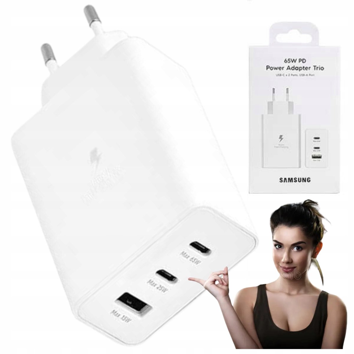 Samsung Ładowarka sieciowa PD 2xUSB-C 1xUSB Samsung EP-T6530 65W Biała