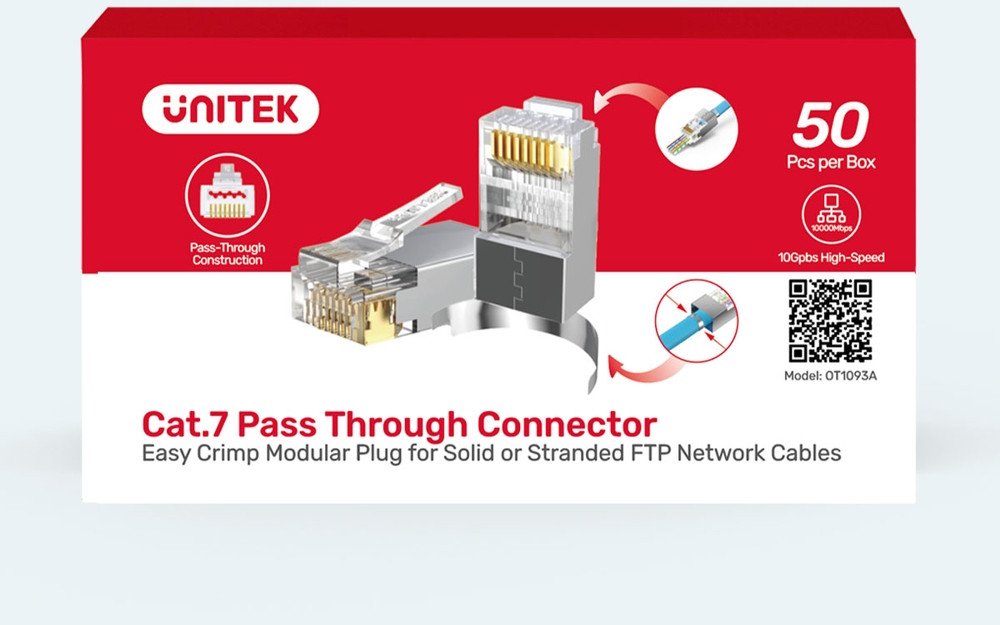 Unitek Wtyk modularny Pass-Through RJ45 Cat. 7, 50szt.