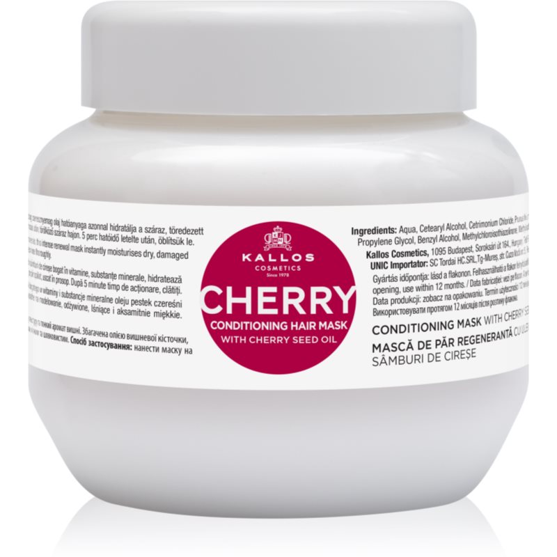 Kallos Cherry Conditioning Mask With Cherry Seed Oil, kondycjonująca maska z olejem z pestek czereśni do włosów zużytych, 275 ml