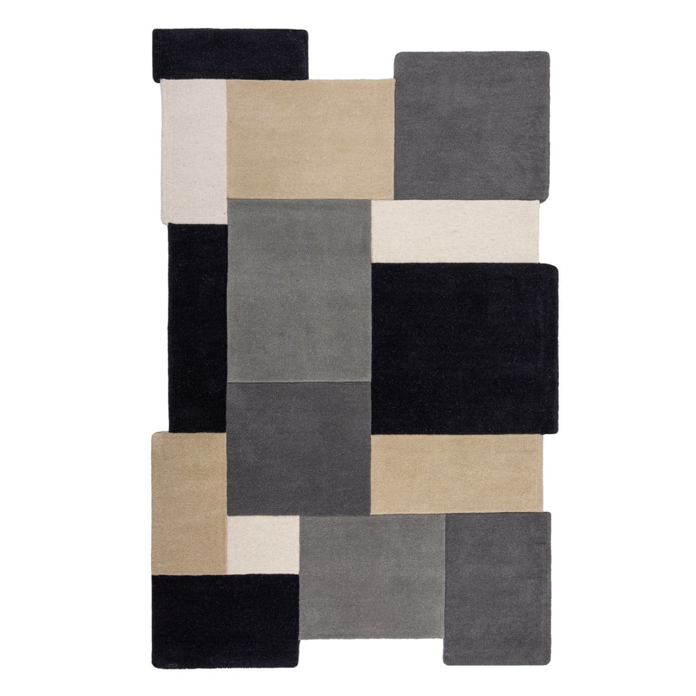 Czarno-szary wełniany dywan tkany ręcznie 120x180 cm Collage Monochrome – Flair Rugs