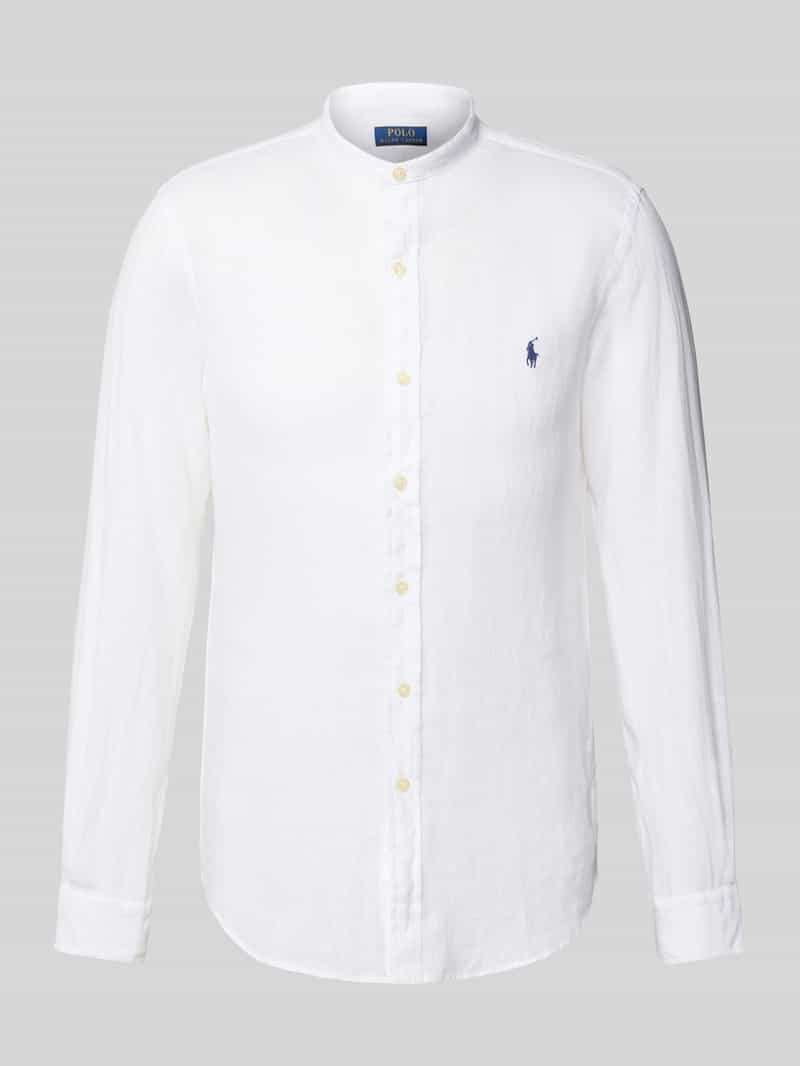 Koszula lniana o kroju slim fit ze stójką