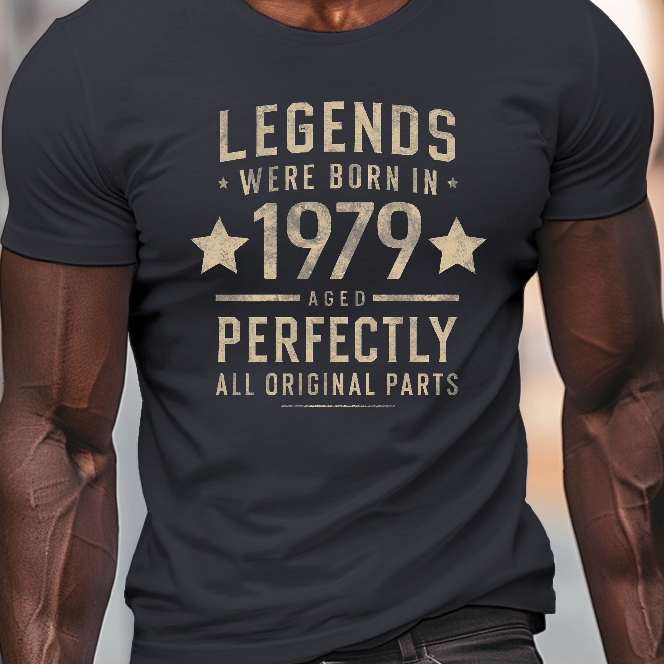 TEMU Męska koszulka z nadrukiem 1979, T-shirt z okrągłym dekoltem i krótkim rękawem, 100% dzianina poliestrowa, lekki rozciągliwy, regularny krój,
