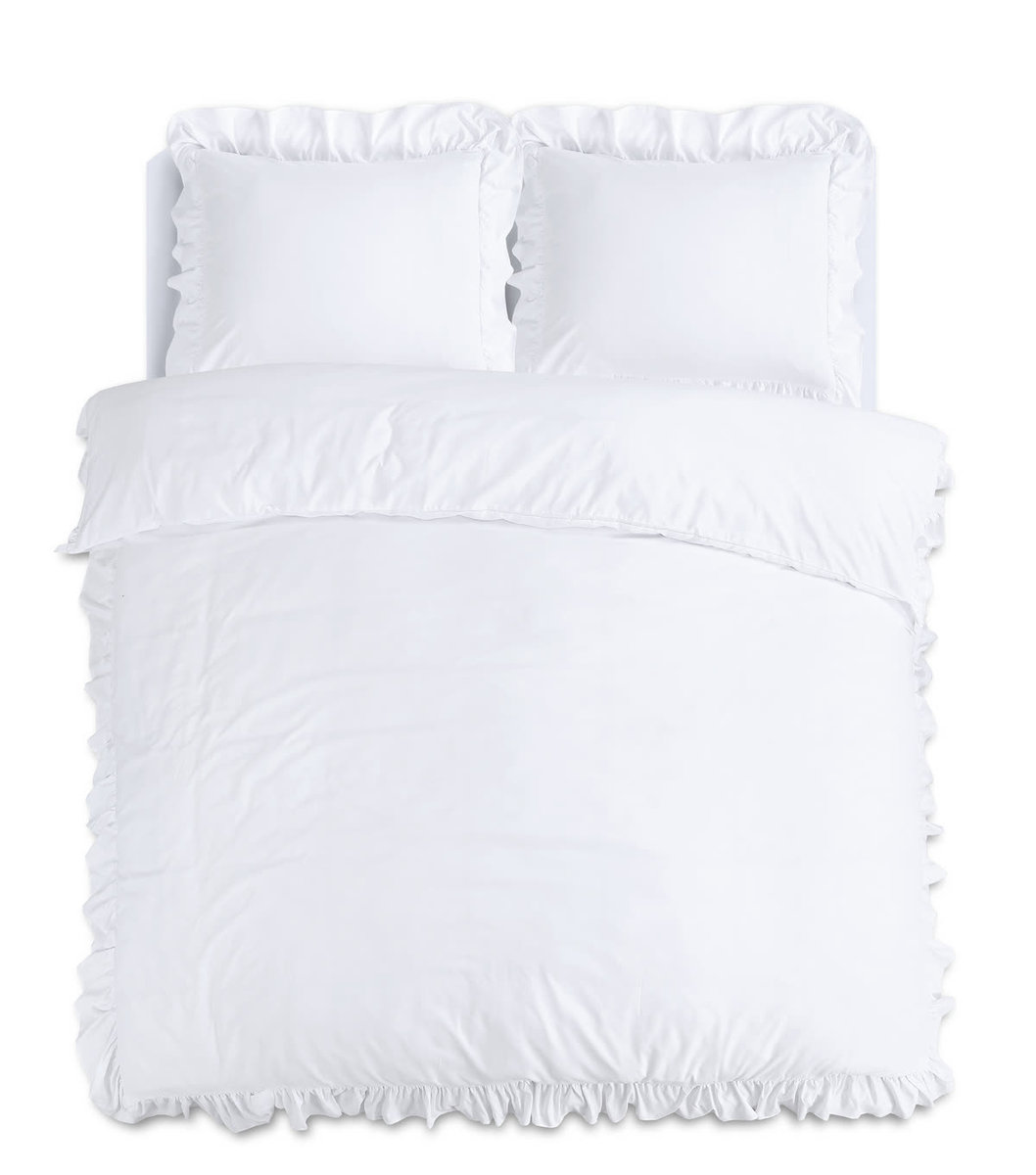 140x200/220 RUFFLES biały mikroperkal kpl pościeli