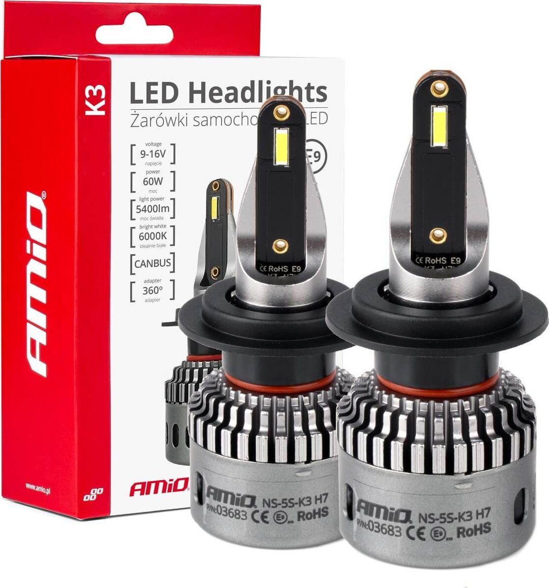AMiO Żarówki samochodowe led seria k3 h7/h18 12v 6000k canbus amio-03683