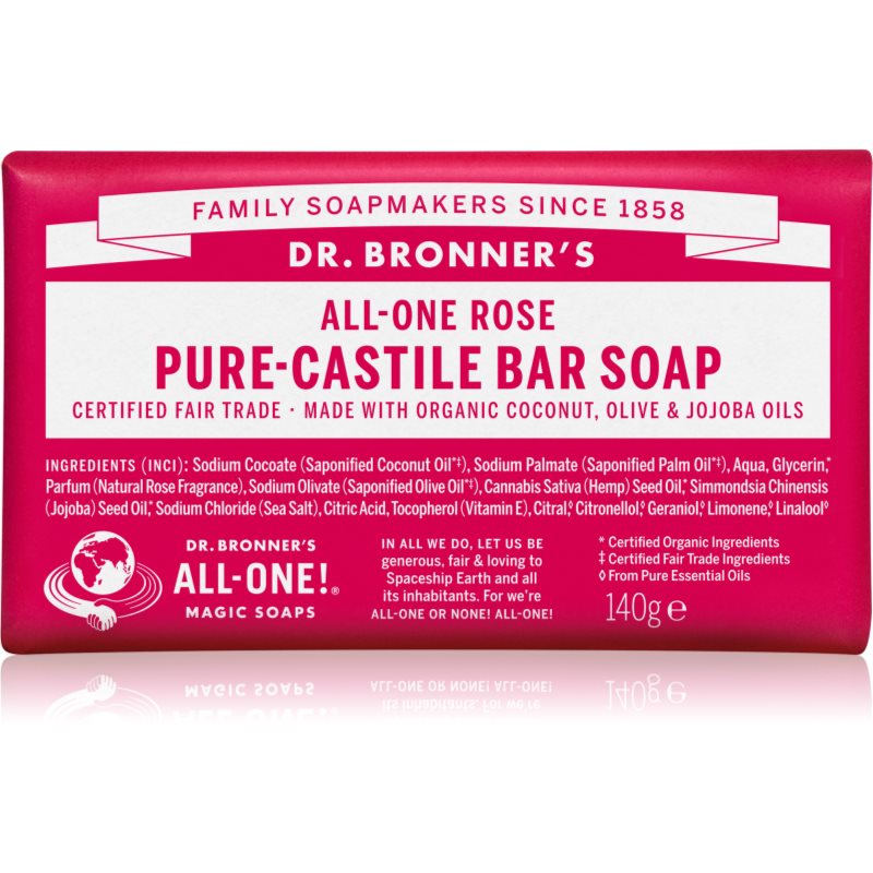 Dr Bronners Mydło w kostce róża 140g dystrybutor