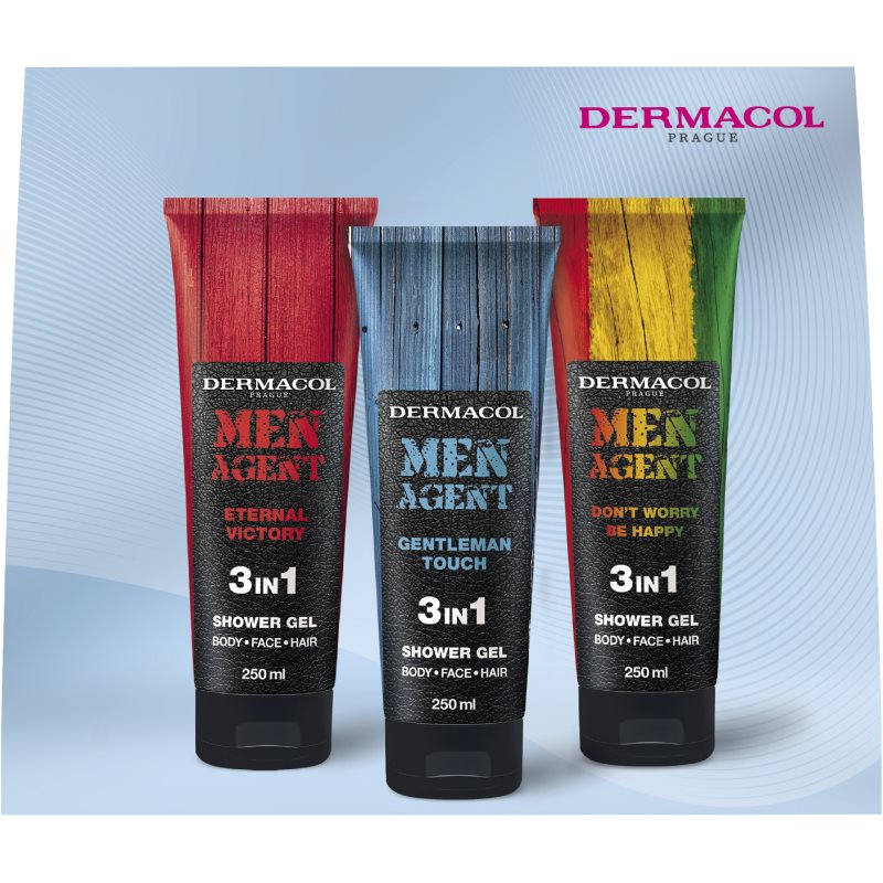 Dermacol Men Agent Zestaw żel pod prysznic Men Agent Eternal Victory 3in1 250 ml + żel pod prysznic Men Agent Gentleman Touch 3in1 250 ml + żel pod prysznic Men Agent Don't Worry Be Happy 3in1 250 ml