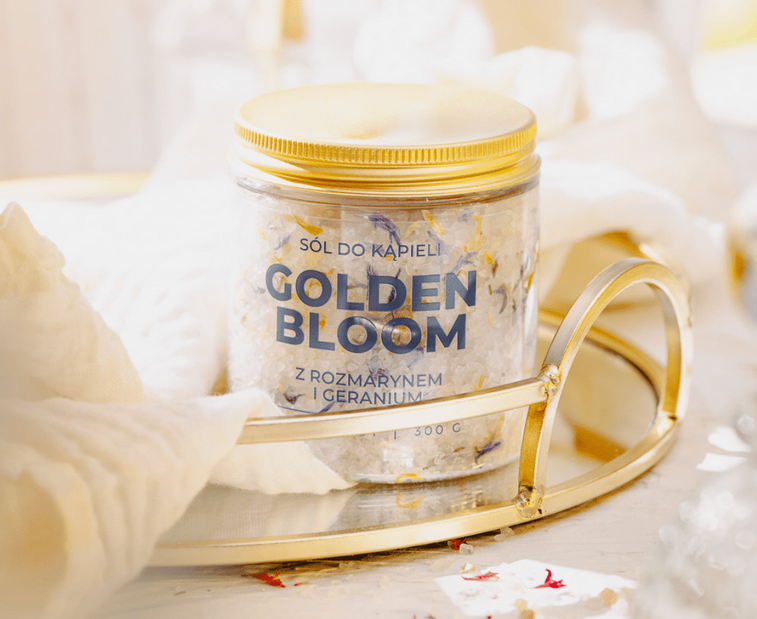 Golden Bloom sól do kąpieli z rozmarynem i geranium 300g Wosk i knot