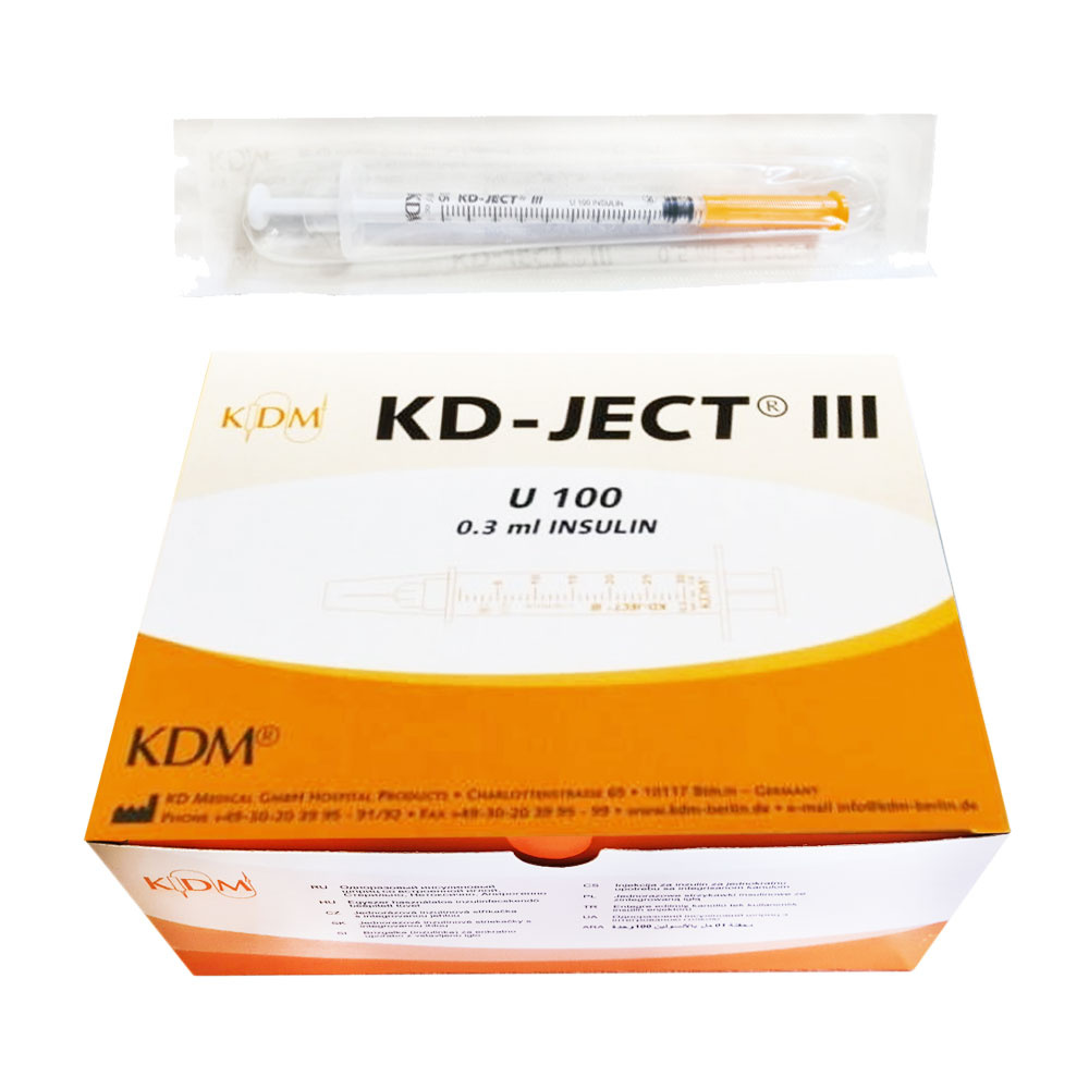 Strzykawka insulinowa z igłą wtopioną 0,3ml U-100 G30 (0,30X8) KD-JECT III 100szt