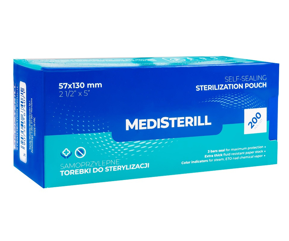 Torebki do sterylizacji narzędzi w autoklawie 57 x 130 mm samoprzylepne MEDISTERILL CLAVIER 200 szt