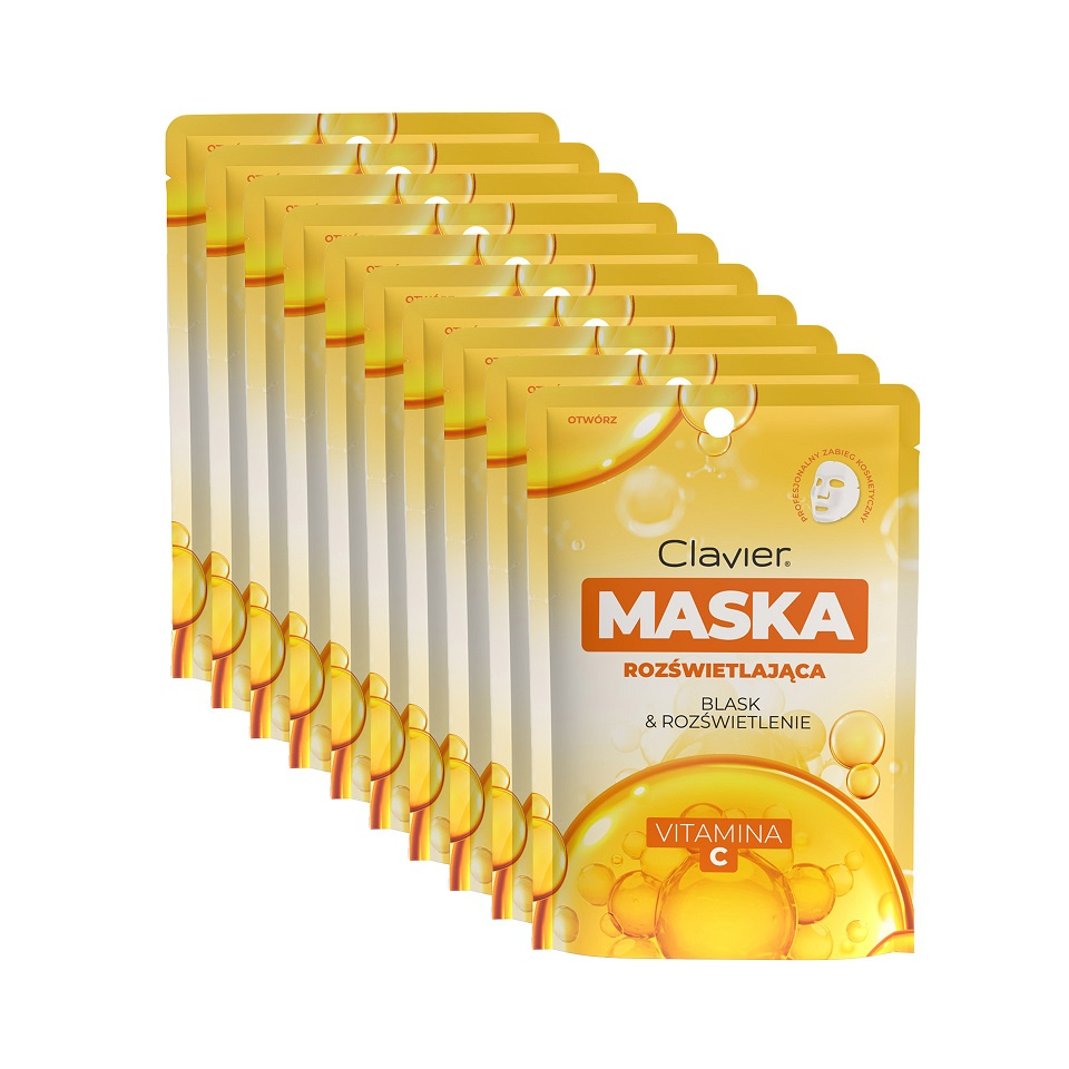 Maska do twarzy w płacie Clavier, rozświetlająca z witaminą C, 10szt.