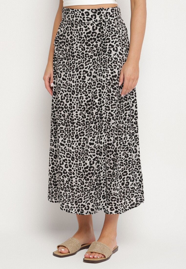 Szara Wiskozowa Spódnica o Rozkloszowanym Kroju z Kieszeniami Kosaretia