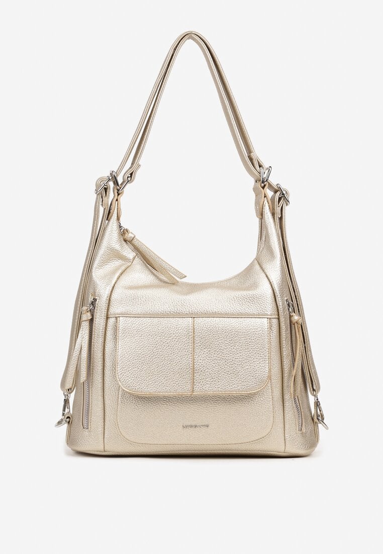 Złota Torebka Hobo z Regulowanym Paskiem i Ozdobnymi Suwakami Tenila