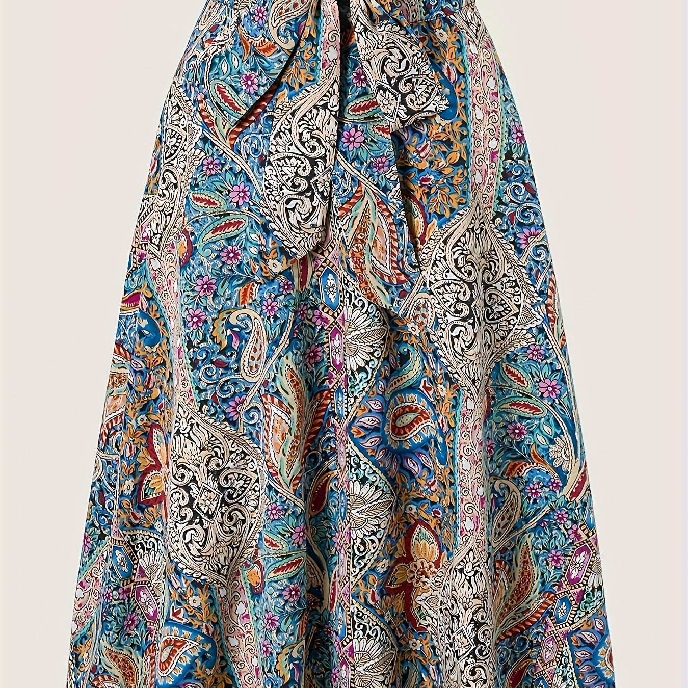 TEMU Damska spódnica w stylu bohemy z nadrukiem, na sznurki, z kokardą