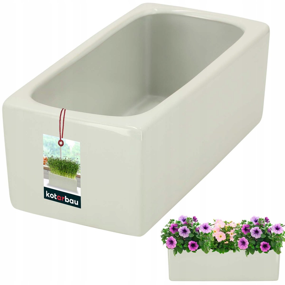 DONICZKA DONICA 24 cm OSŁONKA CERAMICZNA PROSTOKĄTNA BIAŁA KWIATY ROŚLINY