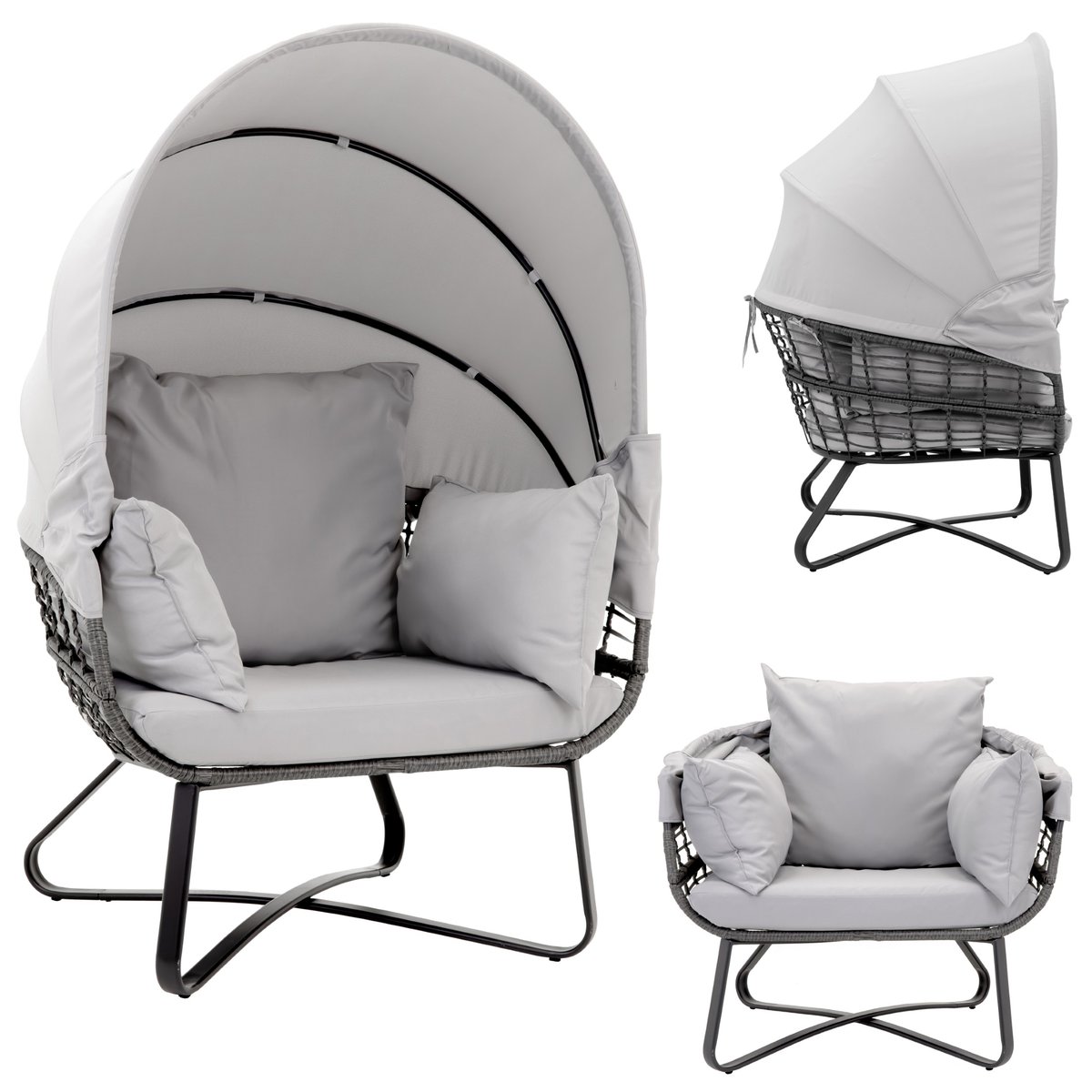 Fotel OGRODOWY ze składanym DASZKIEM bocianie gniazdo KOKON na BALKON ogród