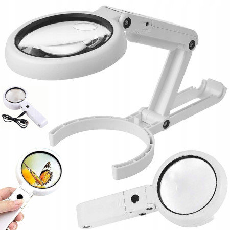 Lupa szkło powiększające lampa kosmetyczna 8LED do czytania 5x 11x składana