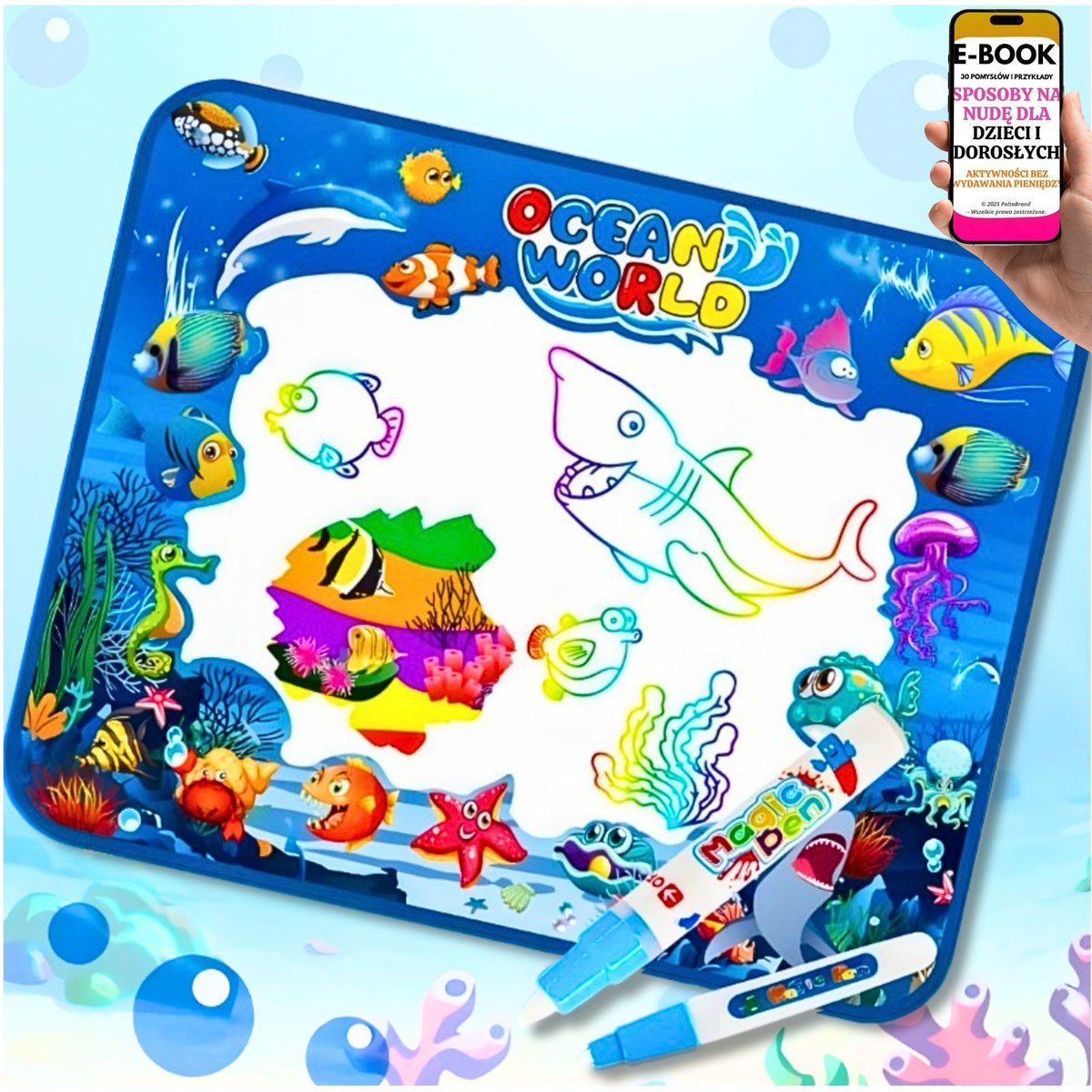 MATA WODNA DO RYSOWANIA I MALOWANIA WODĄ XXL 100x80 cm – Duży Zestaw z Pisakami, Pieczątkami i Szablonami – Rozwój Kreatywności Bez Bałaganu + EBOOK-3