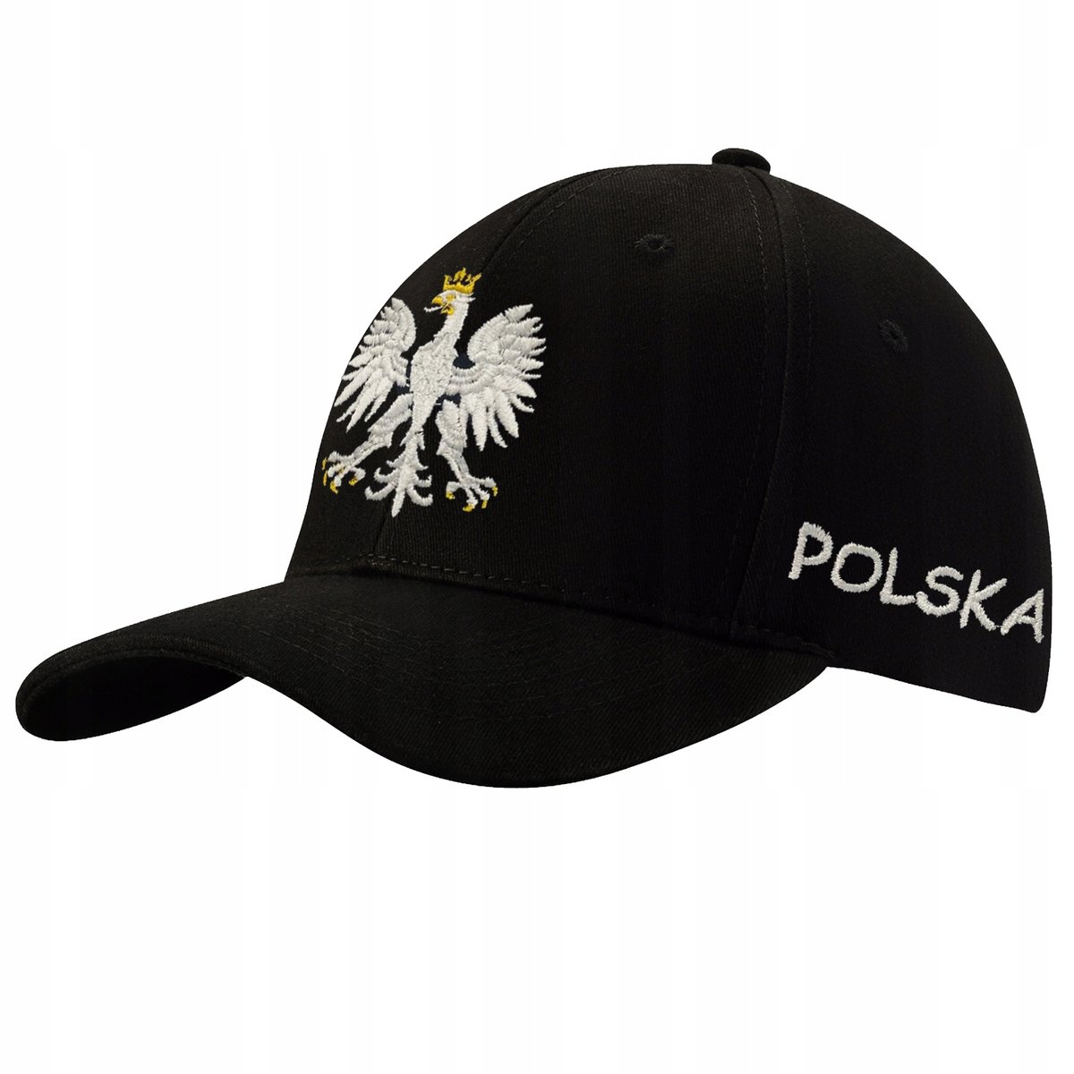 CZAPKA Z DASZKIEM BAWEŁNIANA CZARNA Z HAFTEM POLSKA ORZEŁ BIAŁY DLA KIBICA