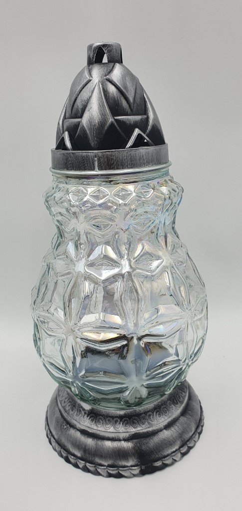 ELEGANCKI ZNICZ TĘCZOWY 3SZT 37CM - KRYSZTAŁOWA DEKORACJA GROBOWA