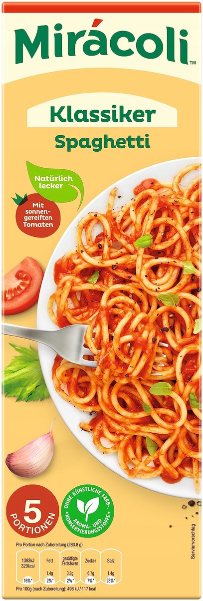 Makaron Miracoli Spaghetti w sosie pomidorowym 610.4g - 5 porcjii
