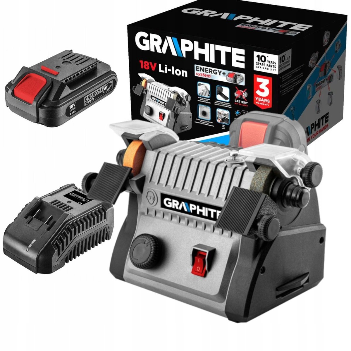Graphite MINI SZLIFIERKA STOŁOWA 3w1 + AKU 2AH + ŁADOWARKA