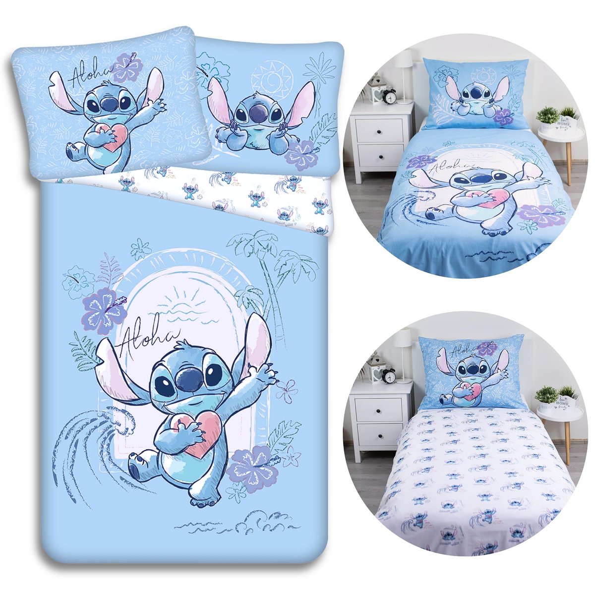DISNEY Stitch DWUSTRONNA, bawełniana pościel dziecięca na zamek, 100% BAWEŁNA 140x200cm OEKO-TEX